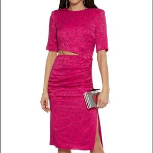 Like New Alice + Olivia Stella Midi Dress Slit Cut Out Ruched Magenta Sz 2